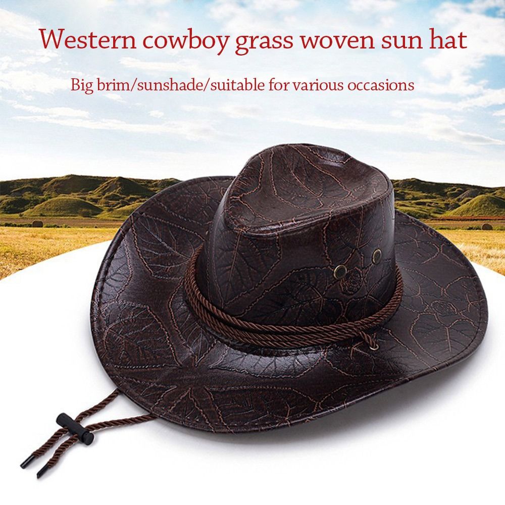 Beaira Leather Cowboy Hat Fashion Western Jazz Sun Visors Outdoor Summer Sun Hats Large Grassland Visors Men Women