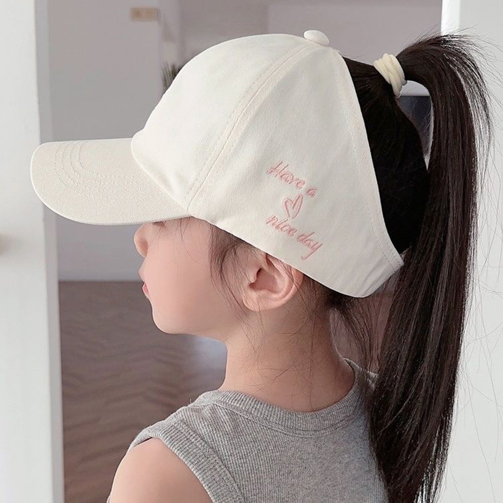 Beaira Children Girls Ponytail Baseball Caps Sun Hats Baseball Caps Adjustable Solid Color Love Heart Designs Peaked Caps Hat