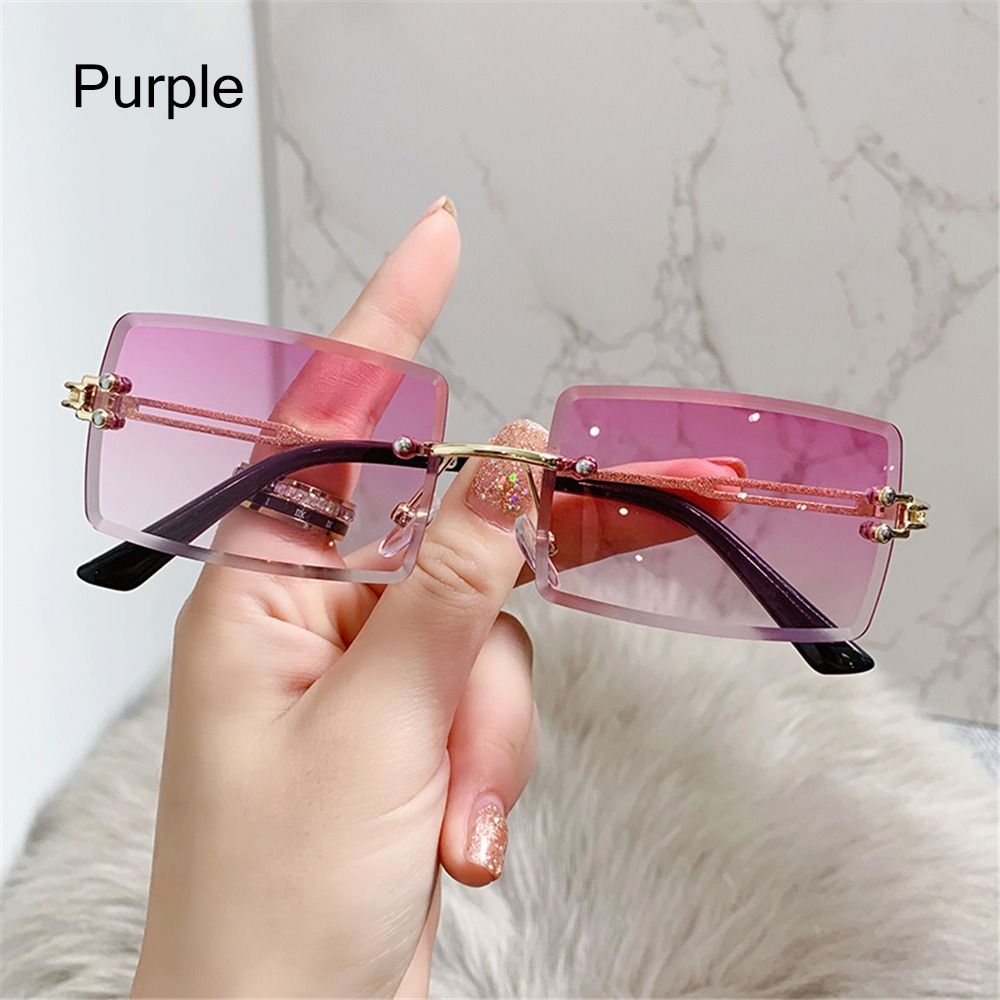Beaira Vintage Fashion New Sunglasses Rimless Frameless Rectangle Shades Gradient UV400 Summer Traveling Sun Glasses for Women
