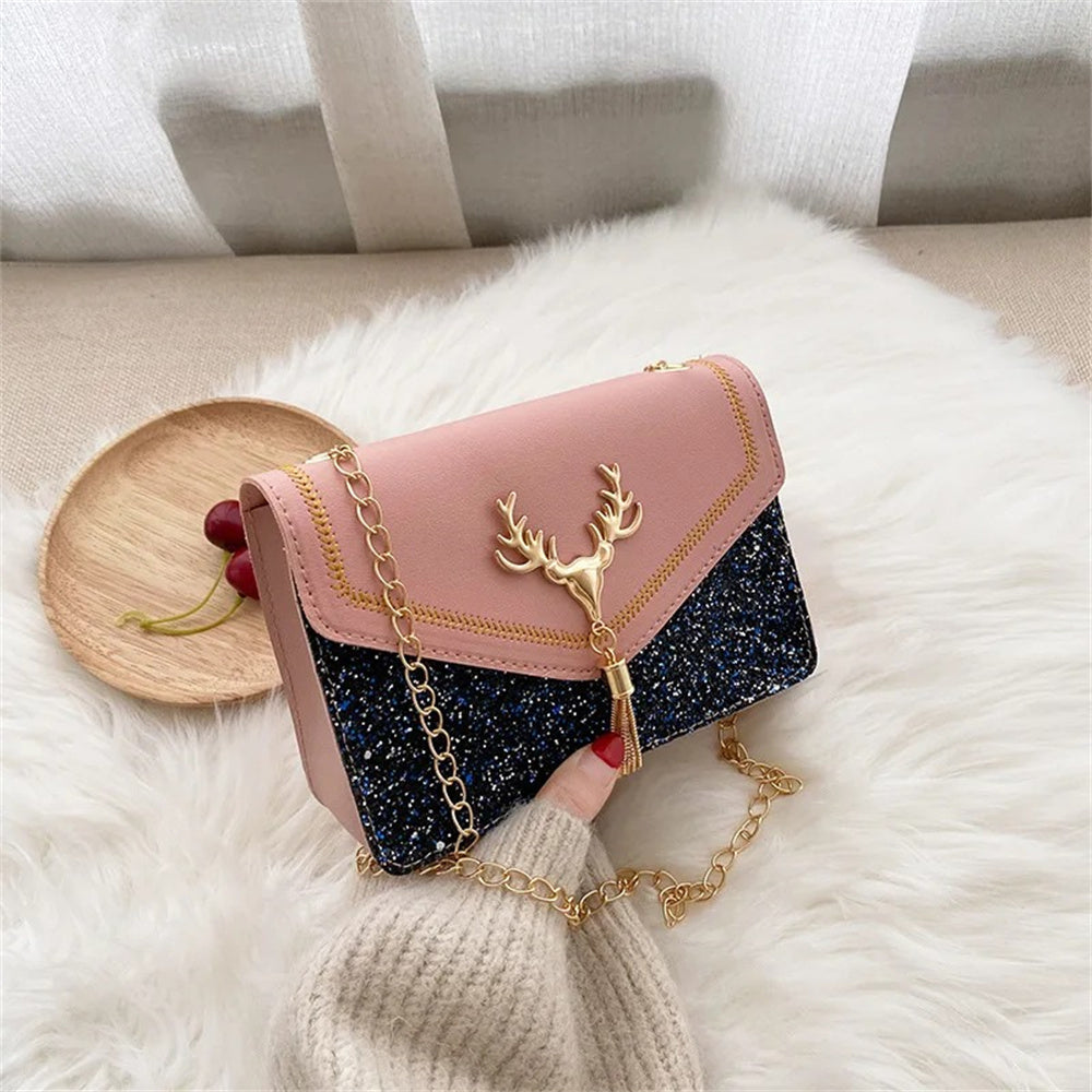 Beaira Fashion Women Shoulder Bag Deer Head Decoration Messenger Bags PU Leather Button Underarm Luxury Chain Lady Small Square Handbag