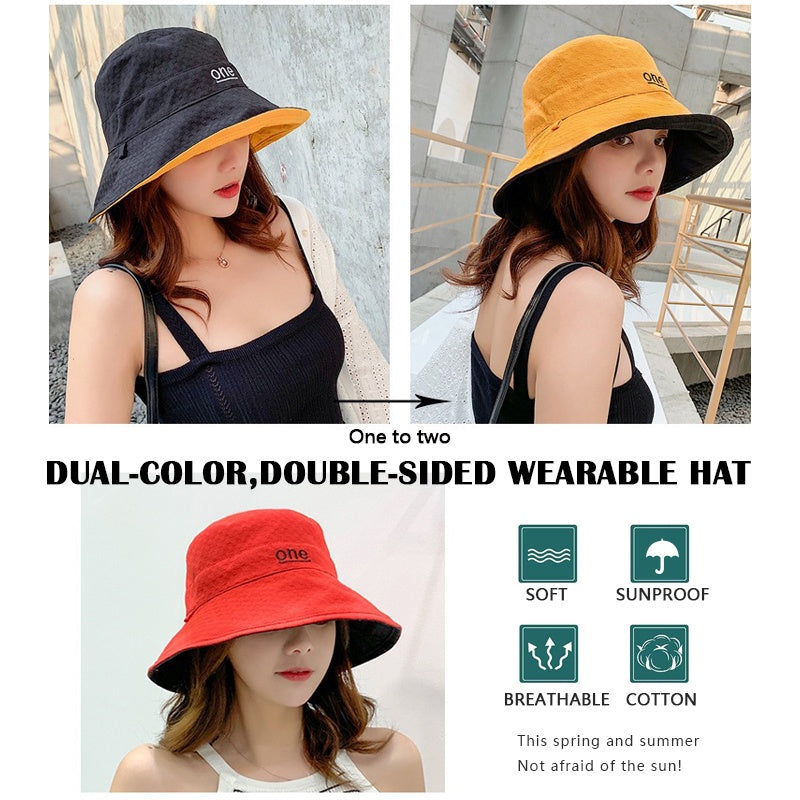 Beaira Womens ‘ONE‘ Letter Embroidery Double-Sided Cotton Bucket Hat