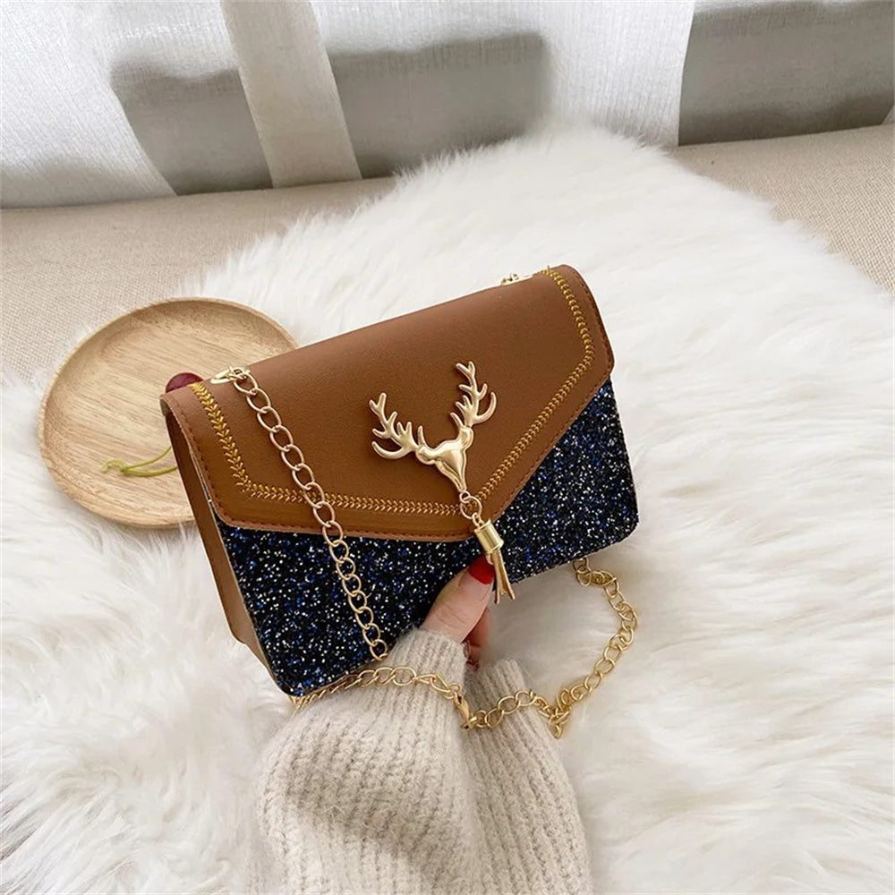 Beaira Fashion Women Shoulder Bag Deer Head Decoration Messenger Bags PU Leather Button Underarm Luxury Chain Lady Small Square Handbag