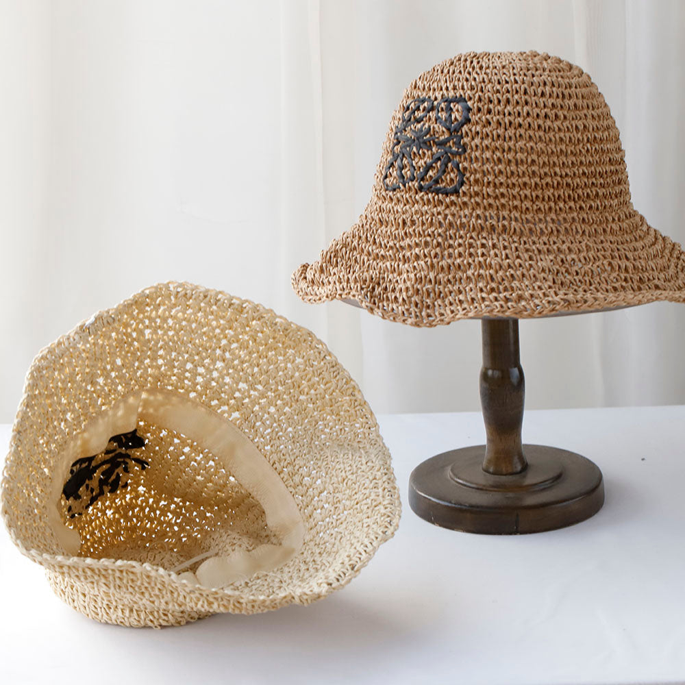 Beaira NEW high quality Handmade stripe Sun Hat Floppy Summer Hats For Women Beach Panama Straw Dome Bucket Hat Femme Shade Hat