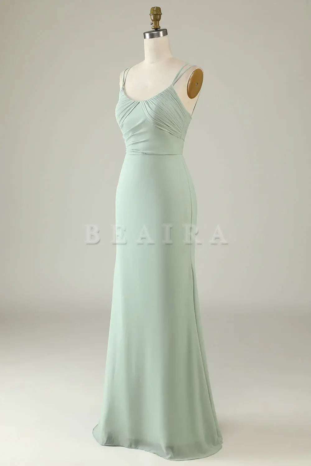 Beaira Sage Green Mermaid Draped Spaghetti Straps Chiffon Bridesmaid Dress Bridesmaid dress shop