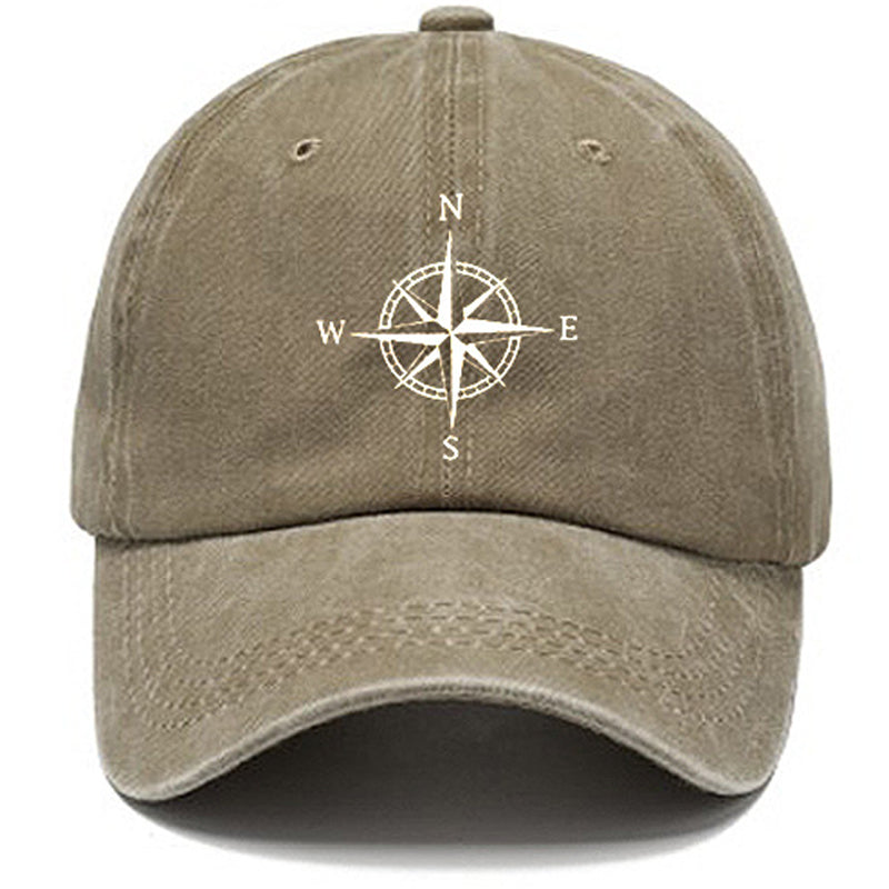 Beaira Washed cotton compass printed hat, vintage dad hat, men's retro baseball hat, soft top sun hat