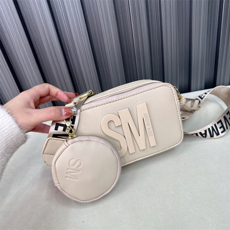 Beaira Spring/Summer New Fashion Camera Bag with Wide Shoulder Strap Lettering Small Square Bag Crossbody Bag