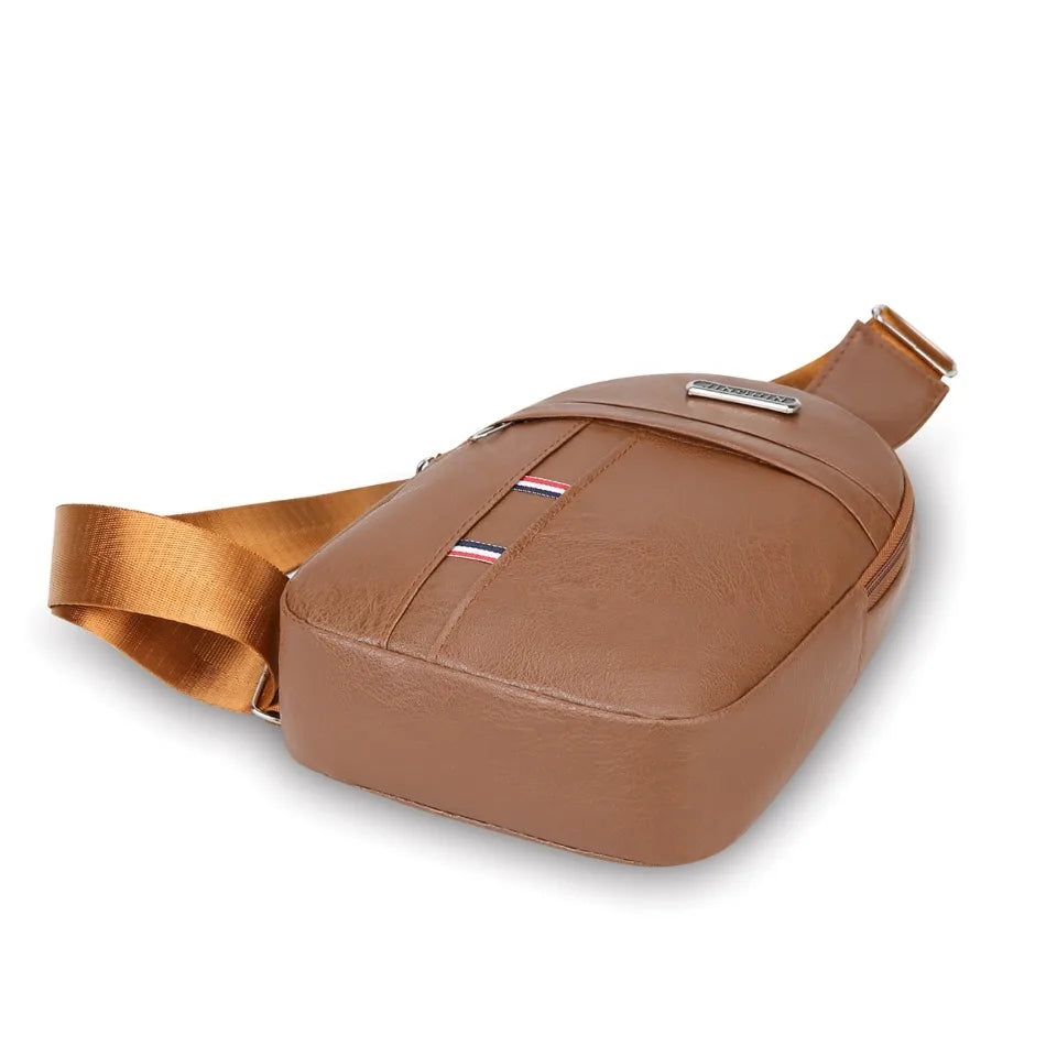 Beaira Men PU Leather Crossbody Chest Pack Retro Outdoor Sling Bag Small Crossbody Chest Bag for Outdoor Sports Travel Hiking Camping