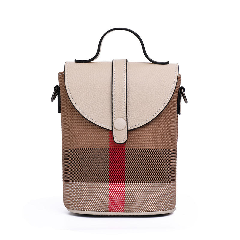 Beaira Fashionable women's mini bag plaid single shoulder crossbody bag canvas patchwork cowhide portable small bag
