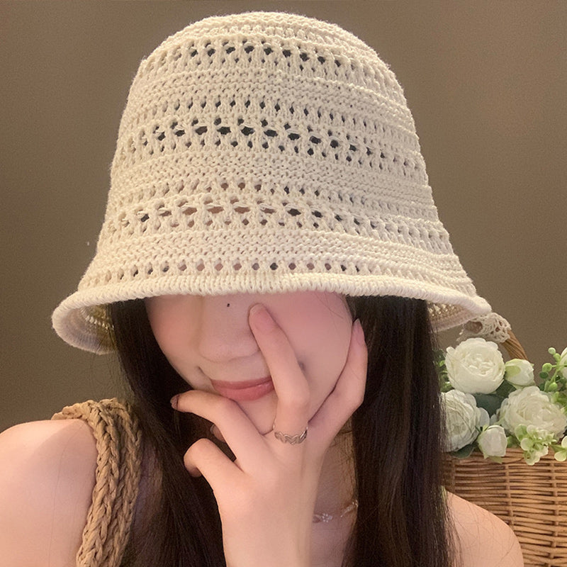 Beaira Summer Fashion Wide Brim Bucket Hat For Women Hollow Out Breathable Crochet Sun Hat Outdoor Casual Versatile Wear Panama Hat
