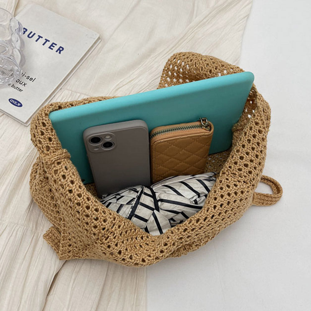 Beaira Women Hollow Summer Bag Solid Color Aesthetic Hobo Bag Large Capacity Knitted Tote Handbag Ladies Daily Handbag
