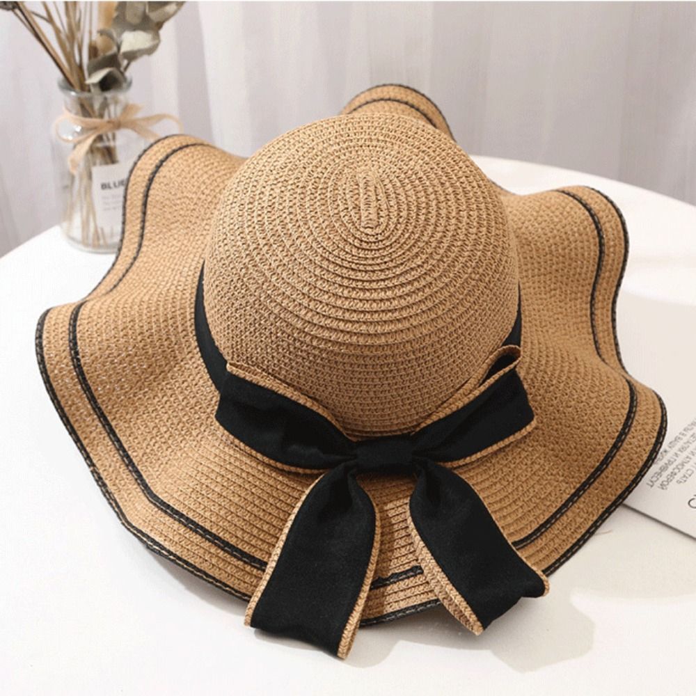 Beaira New Summer Women Sun Hat Casual Fashion Bowtie Fisherman Hat Straw Hat with Bow Ribbon Travel Beach Hat