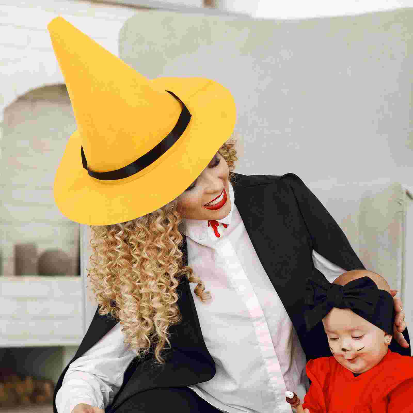 Beaira Large Brim Witch Hat Halloween Costumes Cosplay Ornament Party Yellow Felt Cloth