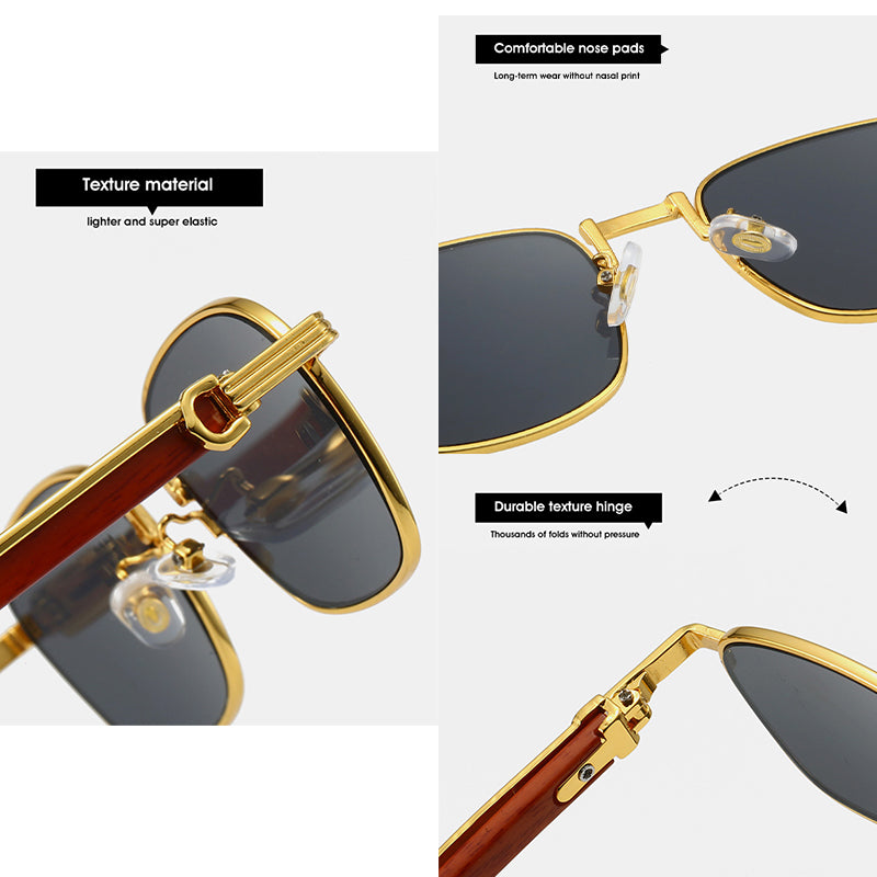 Beaira New Square Retro Sunglasses Man Wooden Metal Frame Women Sun Glasses Business Outdoor Eyewear Gift Summer Style