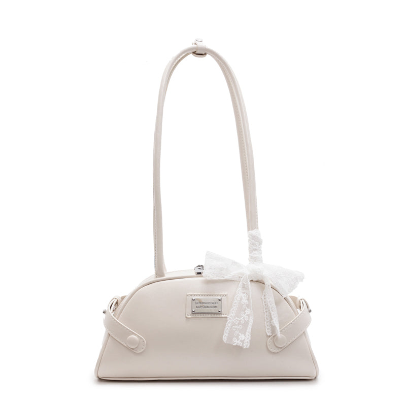 Beaira Women Simple Shoulder Bag PU Leather Bow Small Underarm Bag Solid Color Travel Underarm Handbag Girls Outdoor Daily Bag