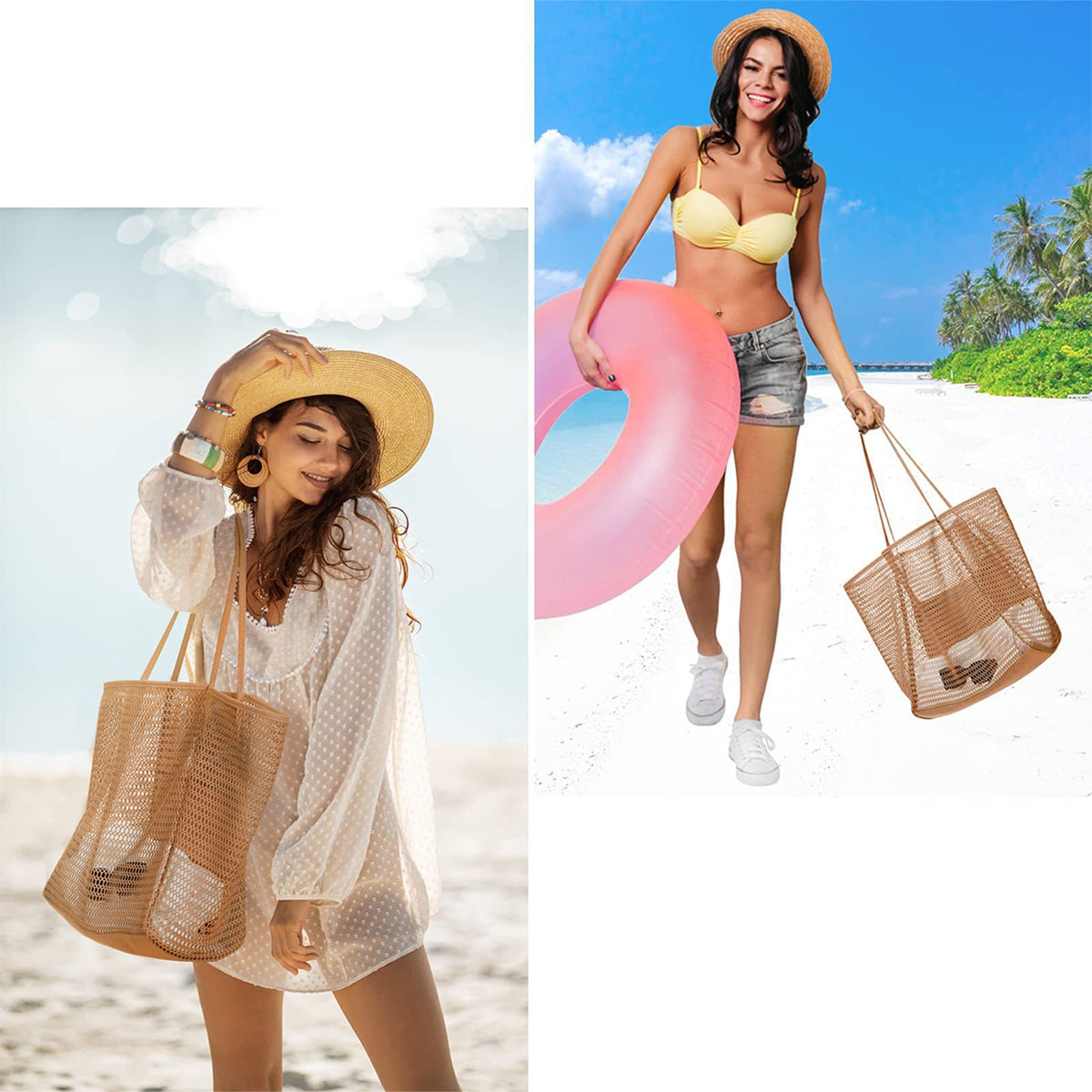 Beaira Mesh Beach Tote Womens Shoulder Handbag,Women's Portable Washing and Swimming Clothing Storage Bag