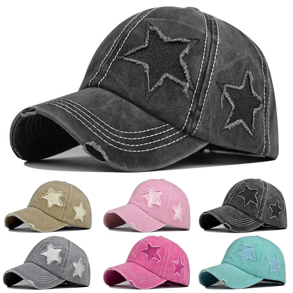 Beaira Retro Y2K Star Washed Denim Hole star Baseball cap Snapback Hats Autumn Summer fishing Hat Men Women Caps Casquette hats Gorras