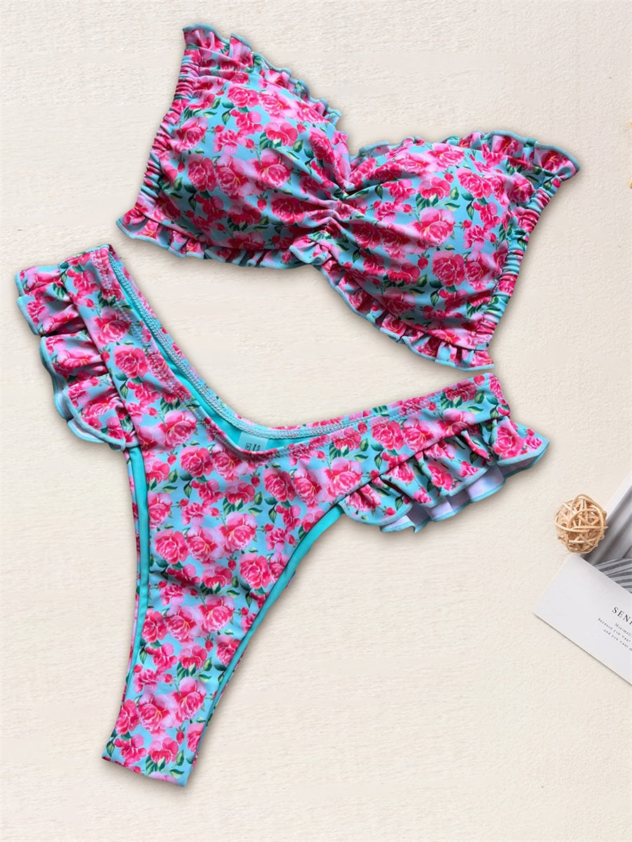 Beaira Stylish Women s Tropical Print Bikini Set with Adjustable Tie Back and Halter Neck Chic Two Piece Swimsuit for Summer Beachwear