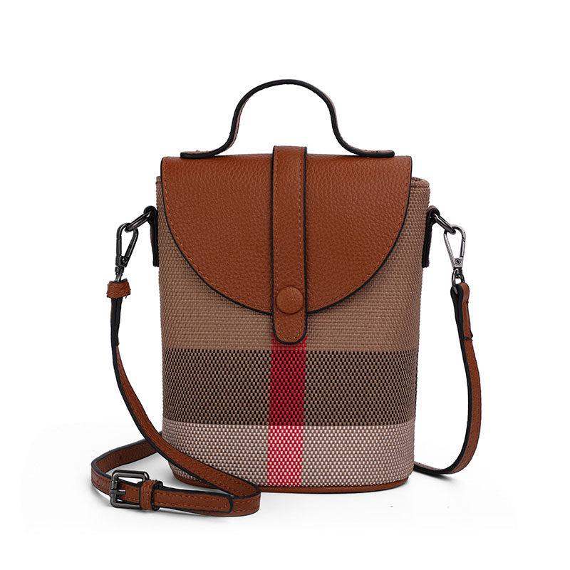 Beaira Fashionable women's mini bag plaid single shoulder crossbody bag canvas patchwork cowhide portable small bag