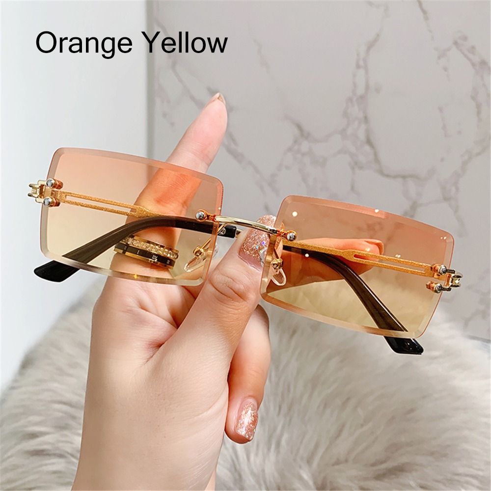 Beaira Vintage Fashion New Sunglasses Rimless Frameless Rectangle Shades Gradient UV400 Summer Traveling Sun Glasses for Women