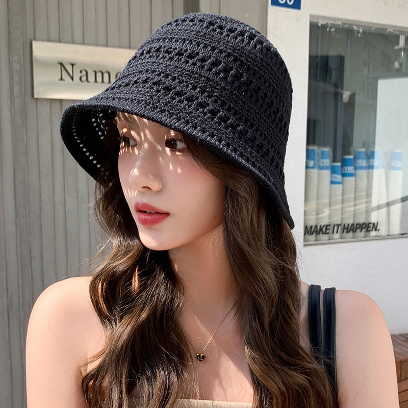 Beaira Summer Fashion Wide Brim Bucket Hat For Women Hollow Out Breathable Crochet Sun Hat Outdoor Casual Versatile Wear Panama Hat