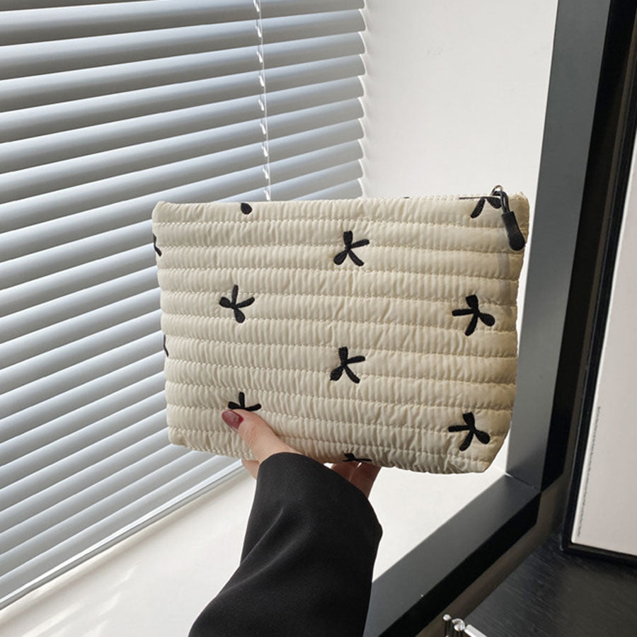 Beaira Cute Makeup Bag with Zipper Large Capacity Cosmetic Bag Embroidery Bow Wash Storage Bag