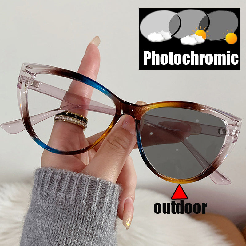 Beaira Cat Eye Frame Outdoor Photochromic Sunglasses Fashion Trendy Anti Blue Light Plain Eyeglasses Finished Optical Spectacle Eyewear