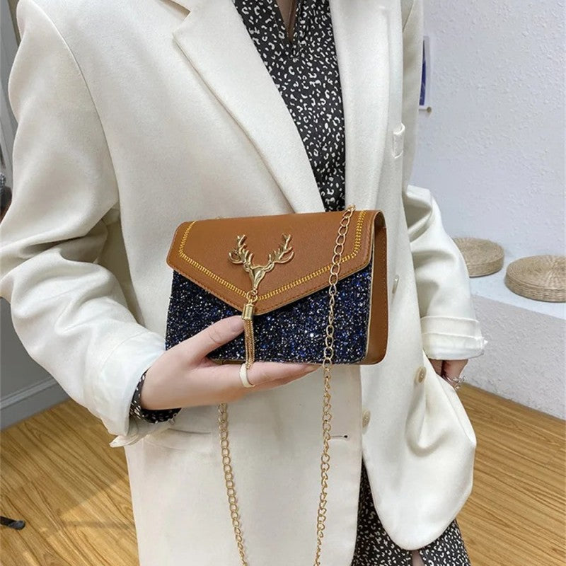 Beaira Fashion Women Shoulder Bag Deer Head Decoration Messenger Bags PU Leather Button Underarm Luxury Chain Lady Small Square Handbag