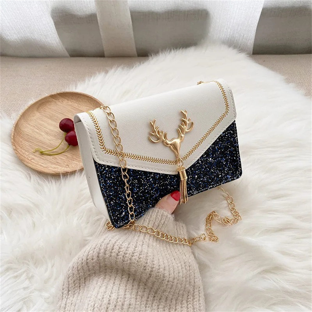 Beaira Fashion Women Shoulder Bag Deer Head Decoration Messenger Bags PU Leather Button Underarm Luxury Chain Lady Small Square Handbag