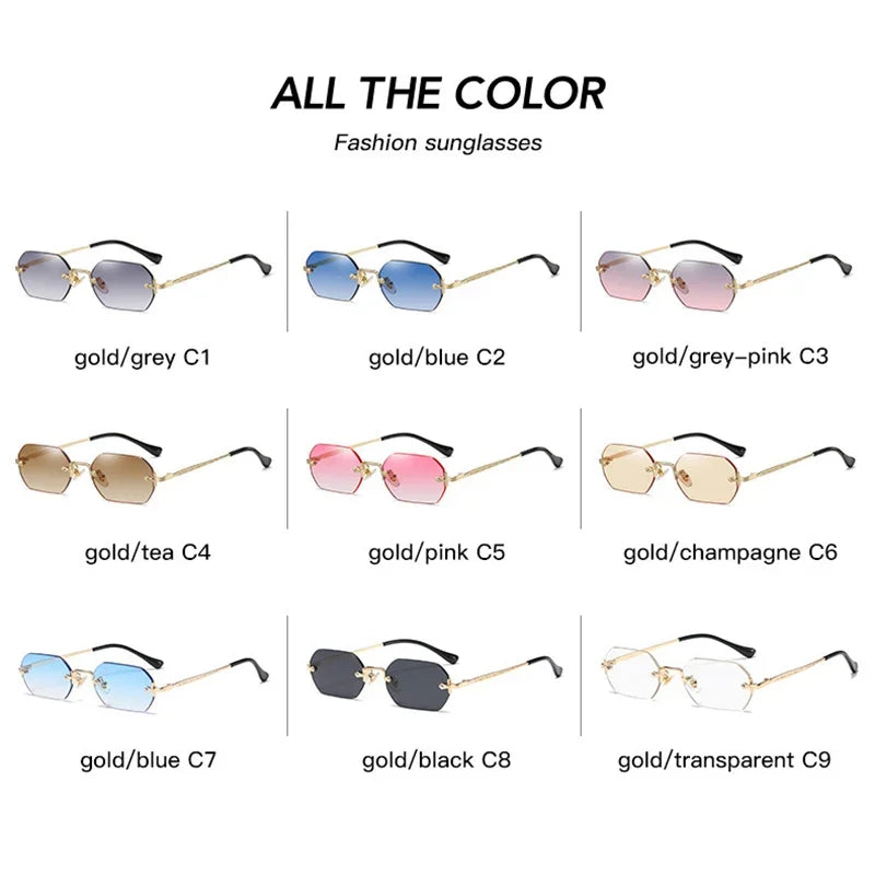 Beaira Vintage Rimless Polygon Sunglasses Women Men Luxury Brand Designer Popular Travel Small Frame Sun Glasses Ladies