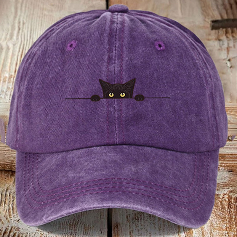 Beaira Cute cat printed baseball cap, washed and worn, men's and women's duckbill cap, soft top sun hat