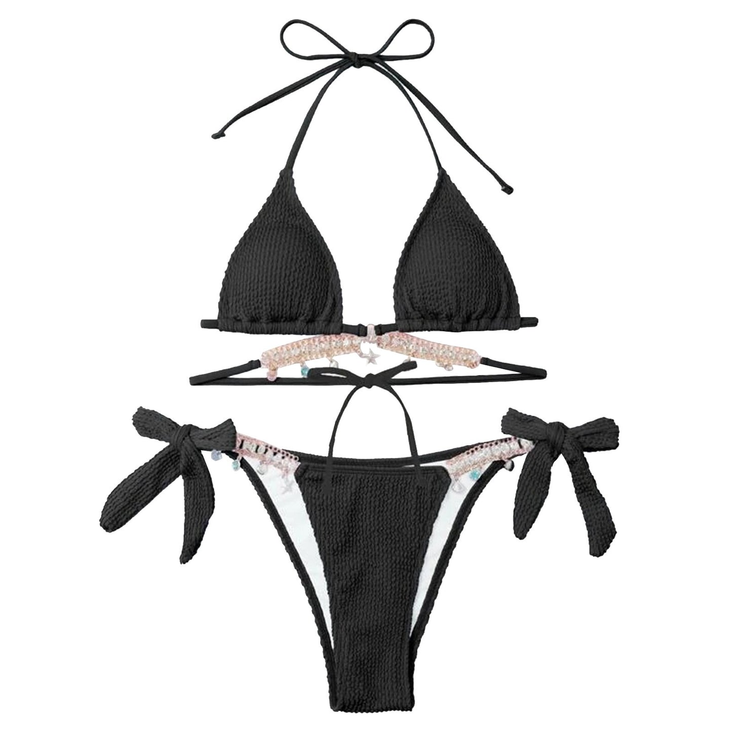 Beaira Sexy Luxury Bikini Women Crystal Rhinestones Push Up Micro Swimsuit Neon Yellow Metal Chain Diamond High Cut Thong Swimwear