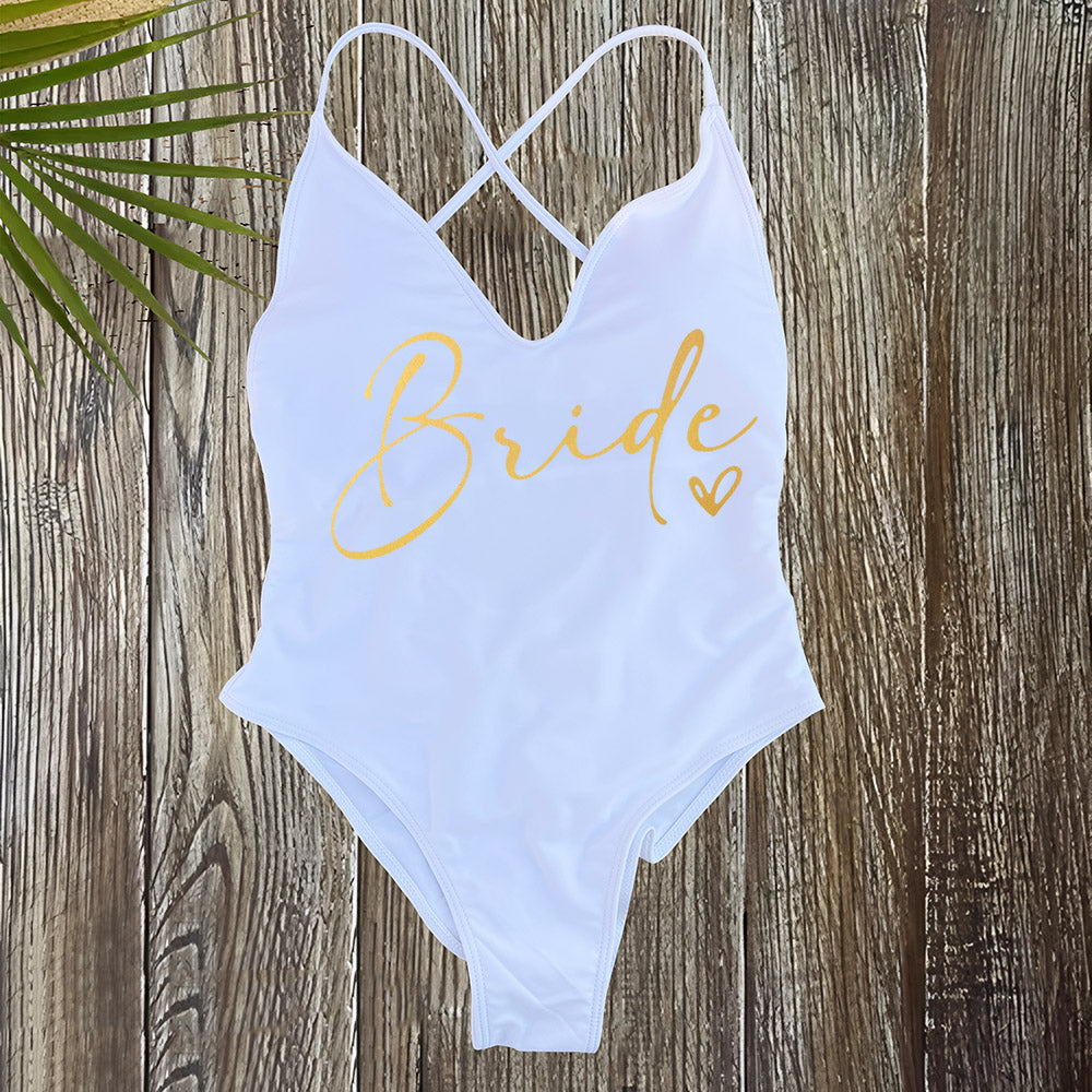 Beaira Pink Gold Print One Piece Swimsuit Team Bride Love Sexy Bathing Suit Padded Swimwear Women Bikini Bachelor Party Swim Beachwear