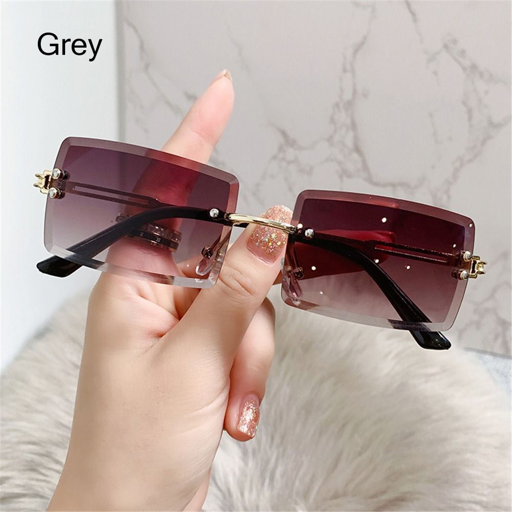 Beaira Vintage Fashion New Sunglasses Rimless Frameless Rectangle Shades Gradient UV400 Summer Traveling Sun Glasses for Women