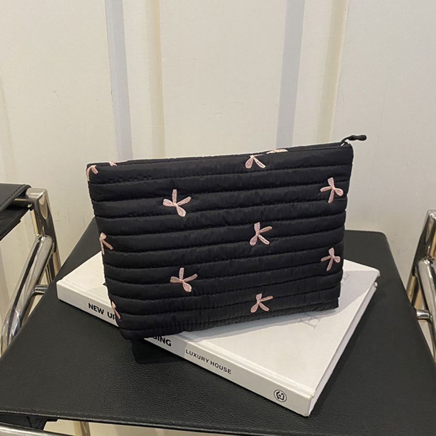 Beaira Cute Makeup Bag with Zipper Large Capacity Cosmetic Bag Embroidery Bow Wash Storage Bag