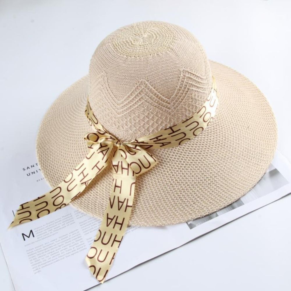 Beaira New Summer Women Sun Hat Casual Fashion Bowtie Fisherman Hat Straw Hat with Bow Ribbon Travel Beach Hat