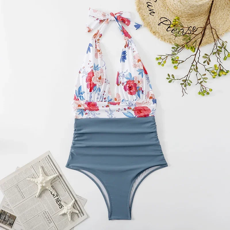 Beaira Fashion Printed One Piece Swimsuit Women Bathing Suit Sexy Bikinis Swimming Suits Ladies Beachwear Backless Lace Up Swimwear