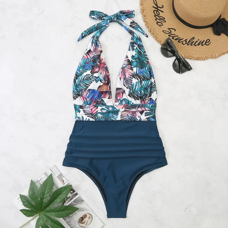 Beaira Fashion Printed One Piece Swimsuit Women Bathing Suit Sexy Bikinis Swimming Suits Ladies Beachwear Backless Lace Up Swimwear