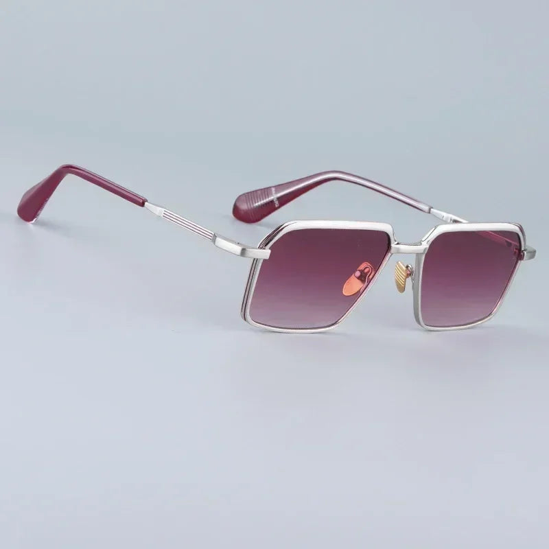Beaira Classical Square Alloy Sunglasses Male Gradient Red Designer Japan Style Handmade Acetate Arm Eyeglasses UV400 Lenses