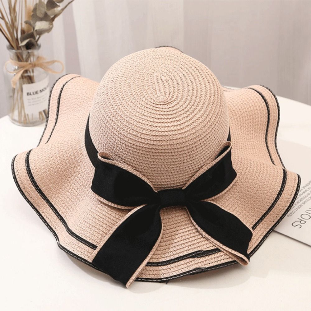 Beaira New Summer Women Sun Hat Casual Fashion Bowtie Fisherman Hat Straw Hat with Bow Ribbon Travel Beach Hat
