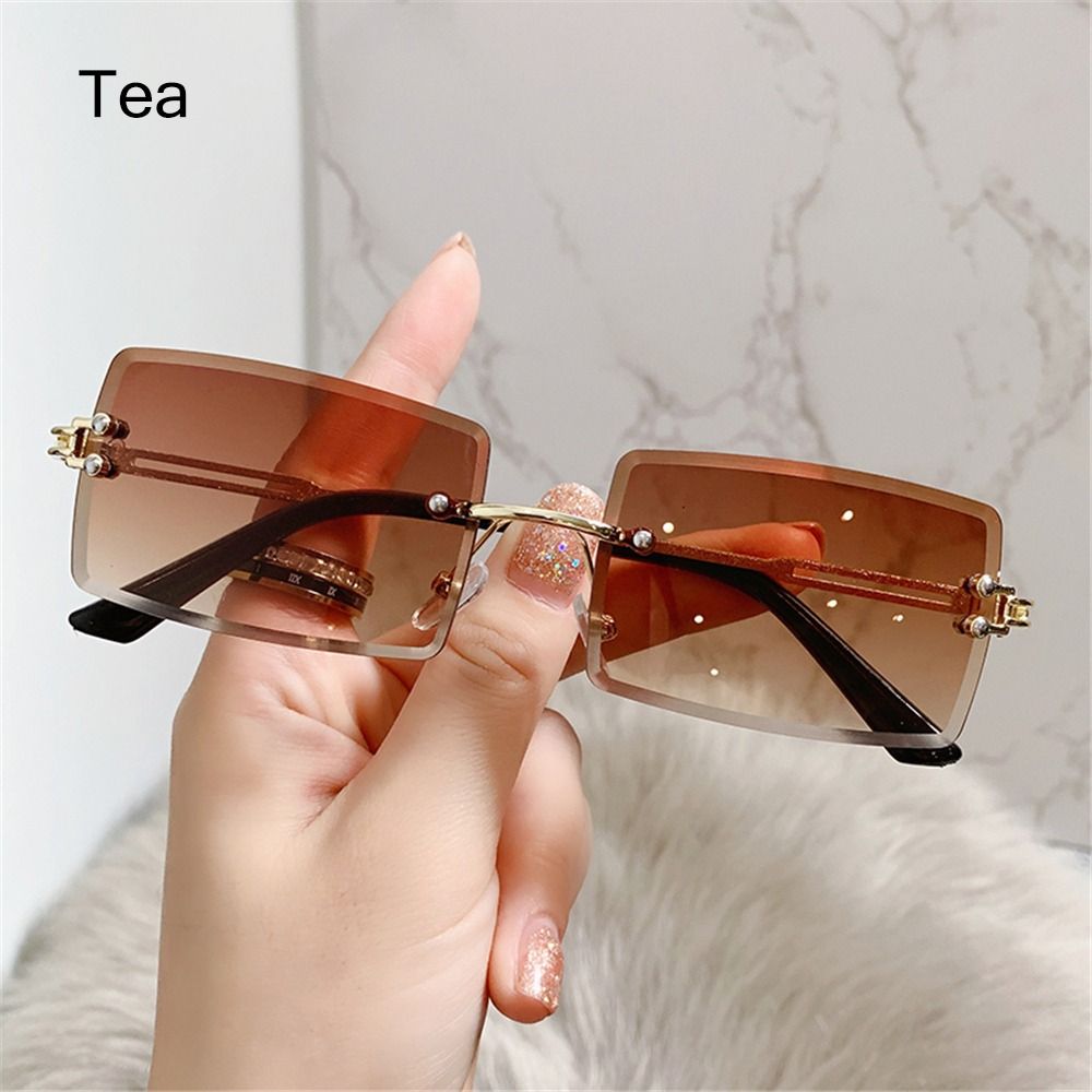 Beaira Vintage Fashion New Sunglasses Rimless Frameless Rectangle Shades Gradient UV400 Summer Traveling Sun Glasses for Women