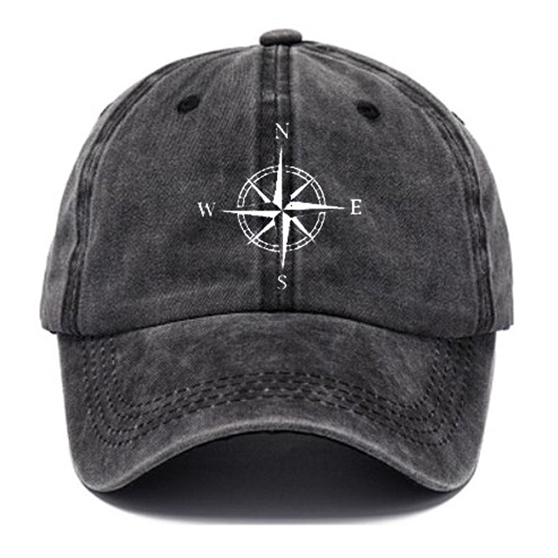 Beaira Washed cotton compass printed hat, vintage dad hat, men's retro baseball hat, soft top sun hat