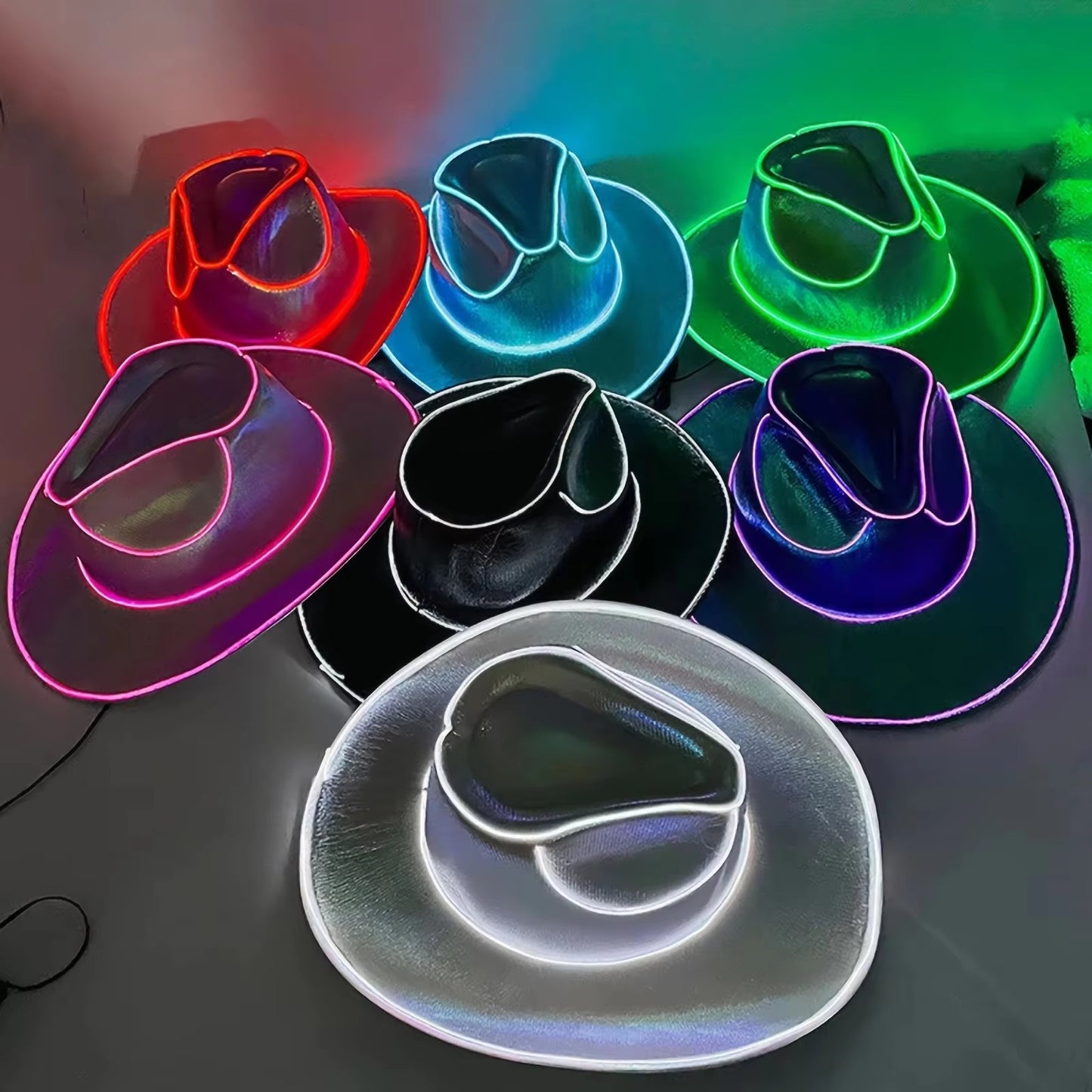 Beaira Lights Cowboy Cowgirl Hat with LED Light Up Cap Luminous Western Cowboy Hat Pearlescent Cowgirl Hat for Dancing Party Dress Up