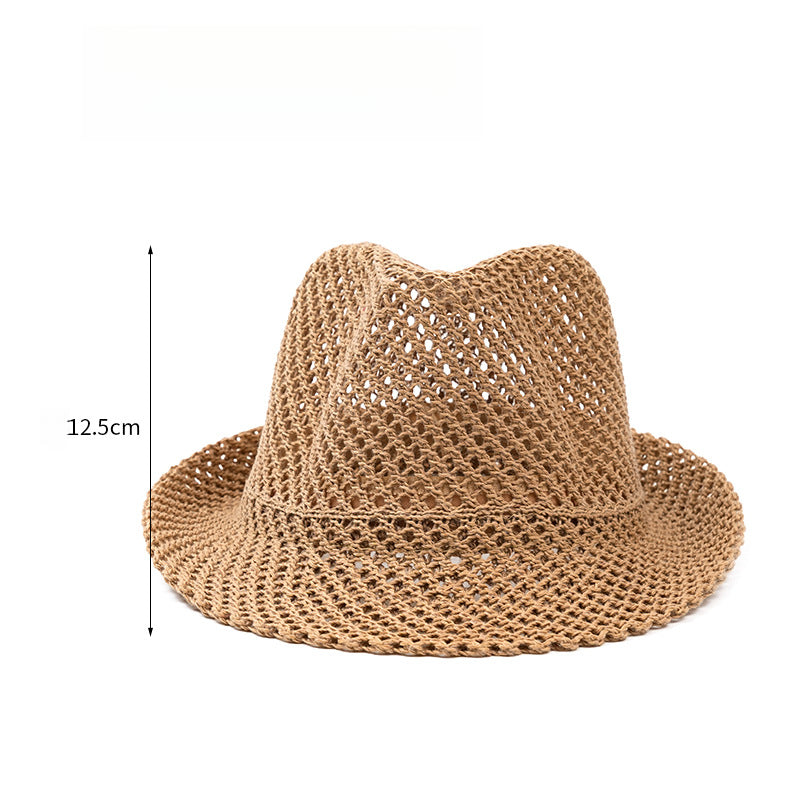 Beaira Unisex Summer Panama Hat Breathable Mesh Design Cotton-Polyester Material Compact Brim 58cm Head Circumference Jazz Cap