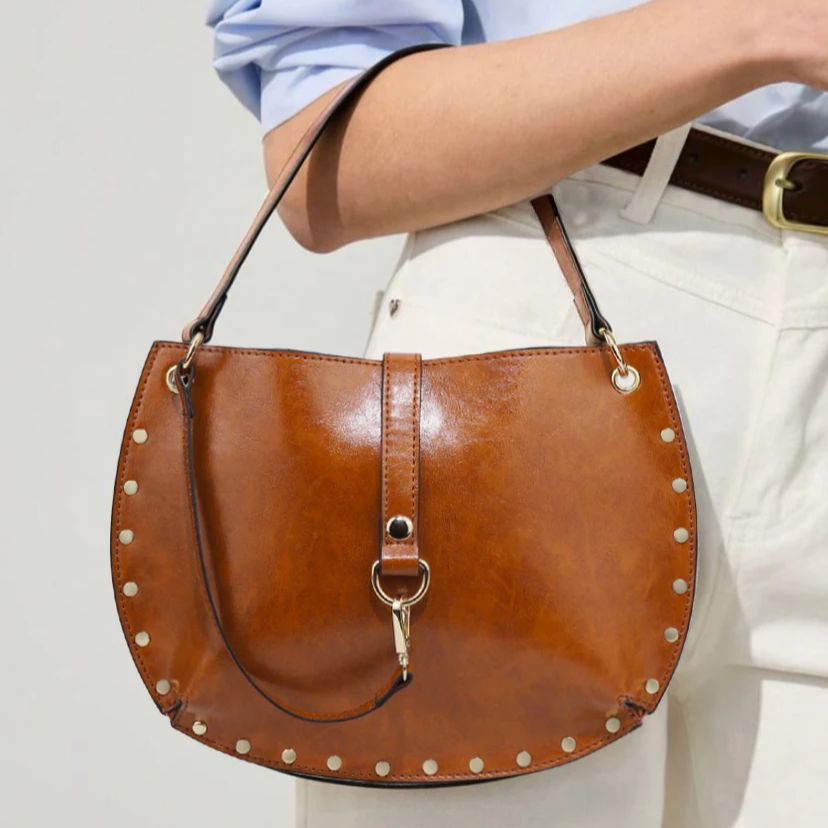 Beaira Women's Studded Crescent Saddle Bag, Versatile For Shoulder & Crossbody Wear, Punk Style, Fashion Design Suitable For Daily Use