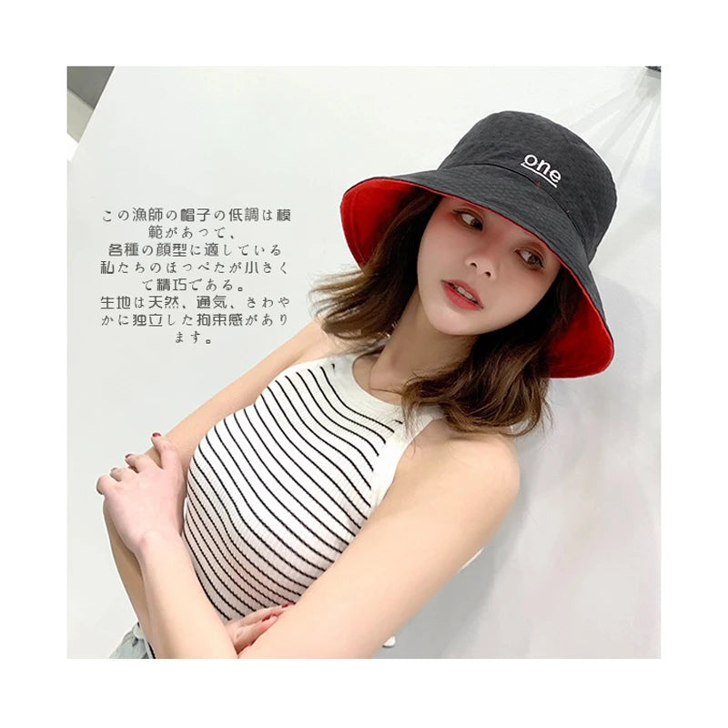 Beaira Fashion Letter Embroidery Reversible Design Cotton Bucket Hat For Women