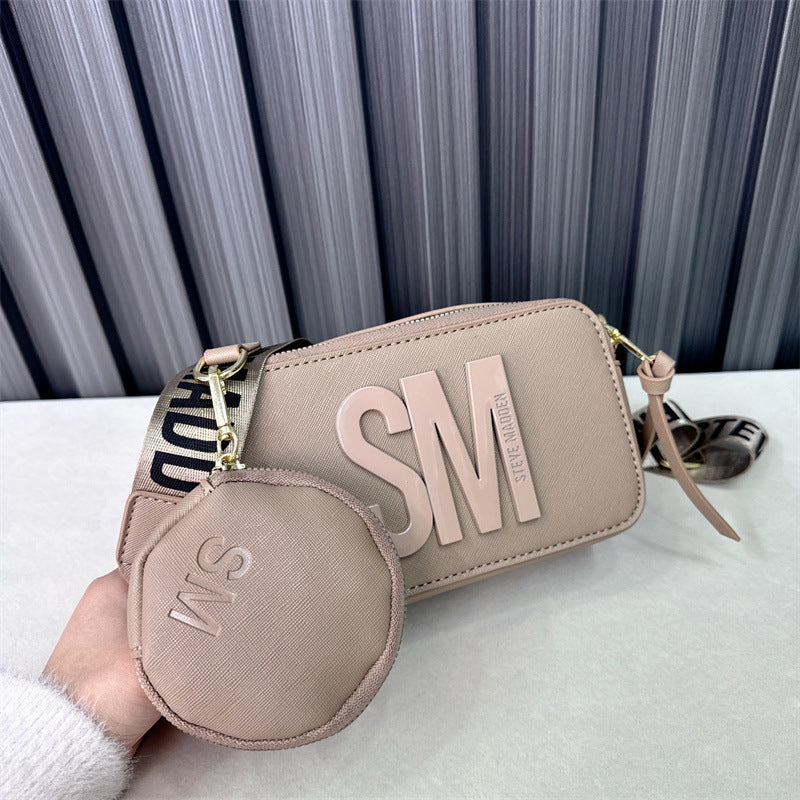 Beaira Spring/Summer New Fashion Camera Bag with Wide Shoulder Strap Lettering Small Square Bag Crossbody Bag
