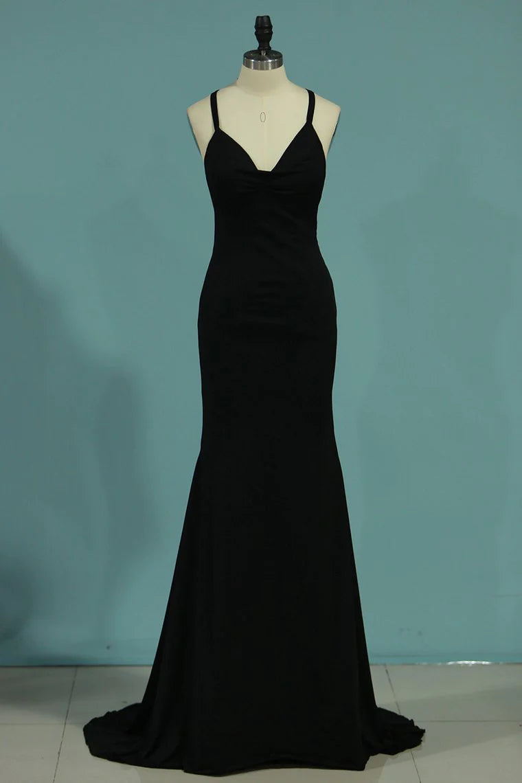 Sexy Open Back Party Dresses Spaghetti Straps Spandex Mermaid