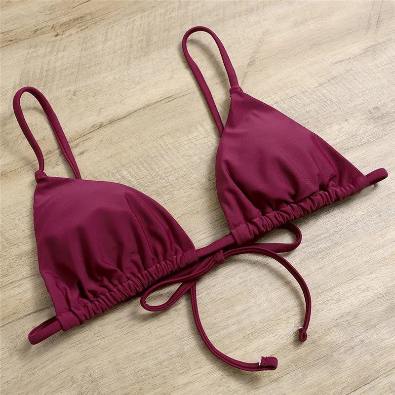 Beaira Sexy 3 Piece Bikini Set Women Solid Blue Purple Push Up Bandage Triangle Swimsuit Brazilian Beach Bathing Suit Swumwear Biquini