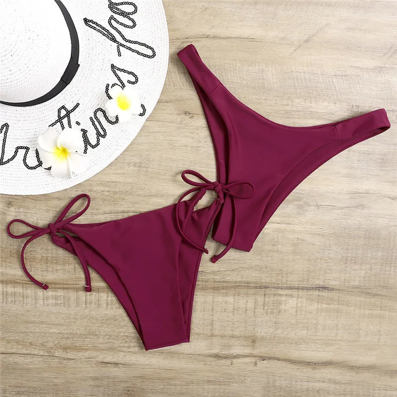 Beaira Sexy 3 Piece Bikini Set Women Solid Blue Purple Push Up Bandage Triangle Swimsuit Brazilian Beach Bathing Suit Swumwear Biquini