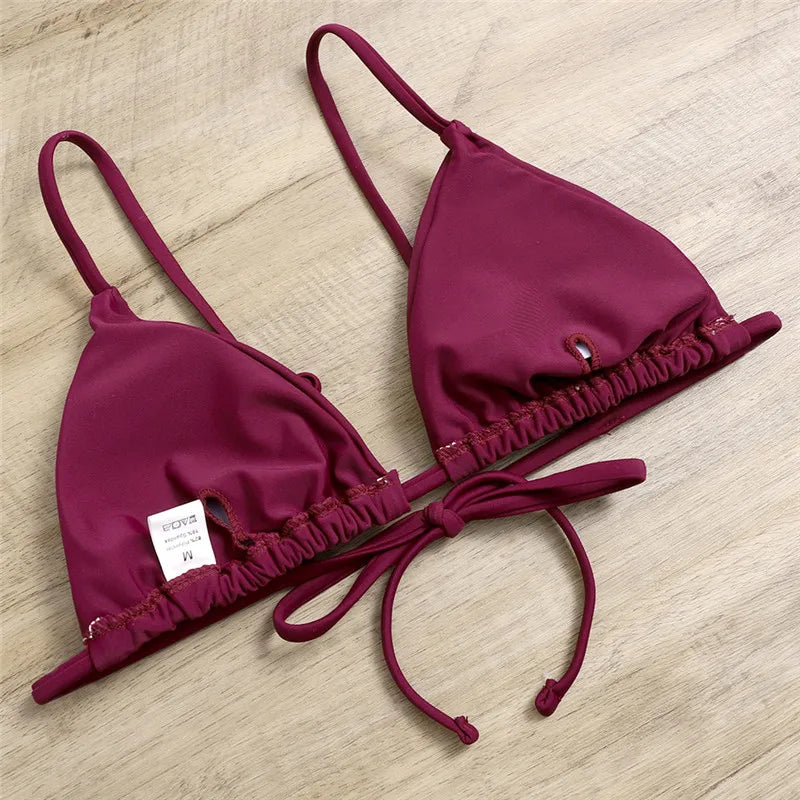 Beaira Sexy 3 Piece Bikini Set Women Solid Blue Purple Push Up Bandage Triangle Swimsuit Brazilian Beach Bathing Suit Swumwear Biquini